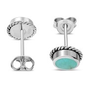 Turquoise Round Stud Silver Earrings - e369